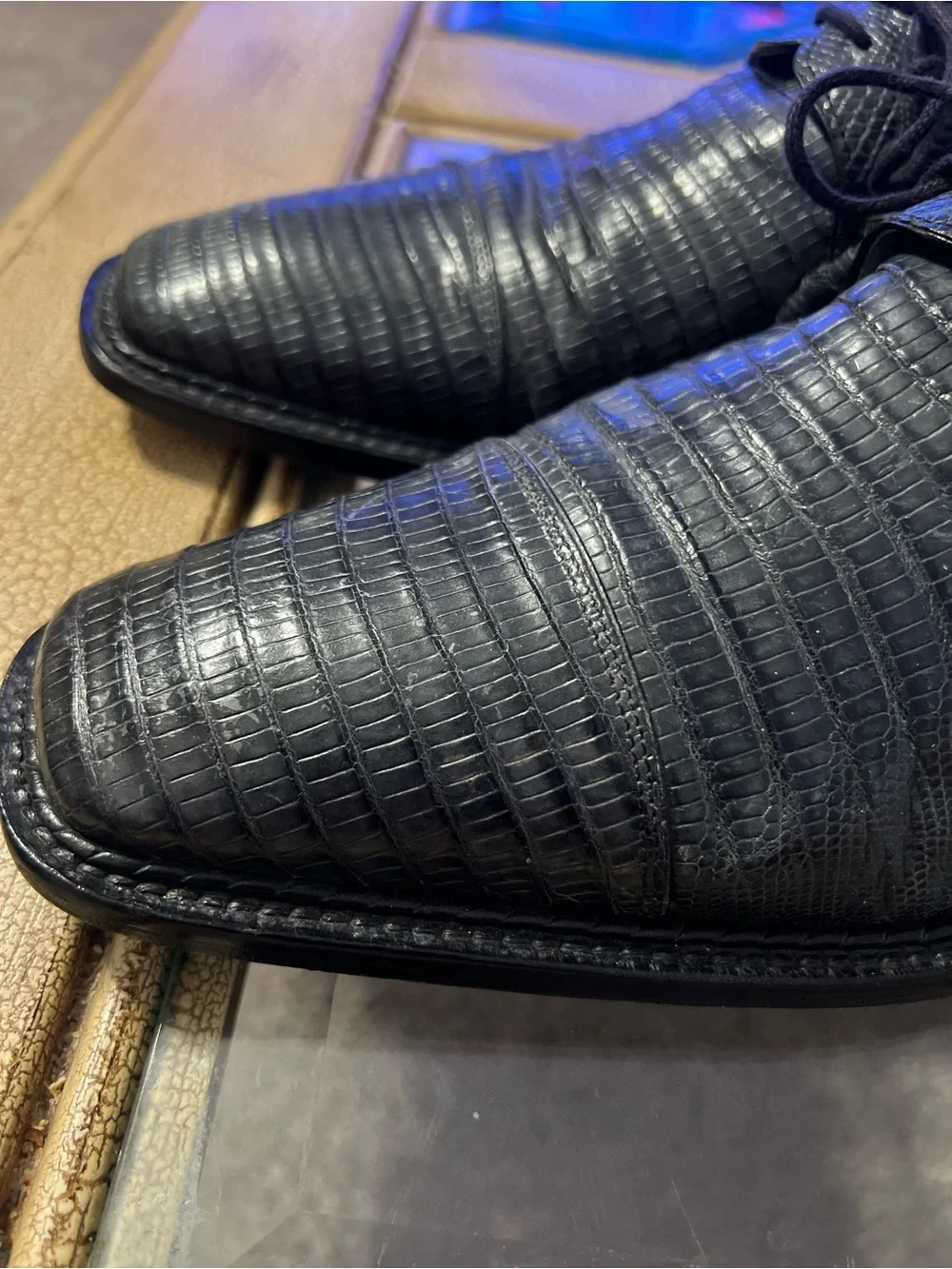 Mezlan Platinum Genuine Lizard Skin Dress Derby Shoes Gray 9.5M
